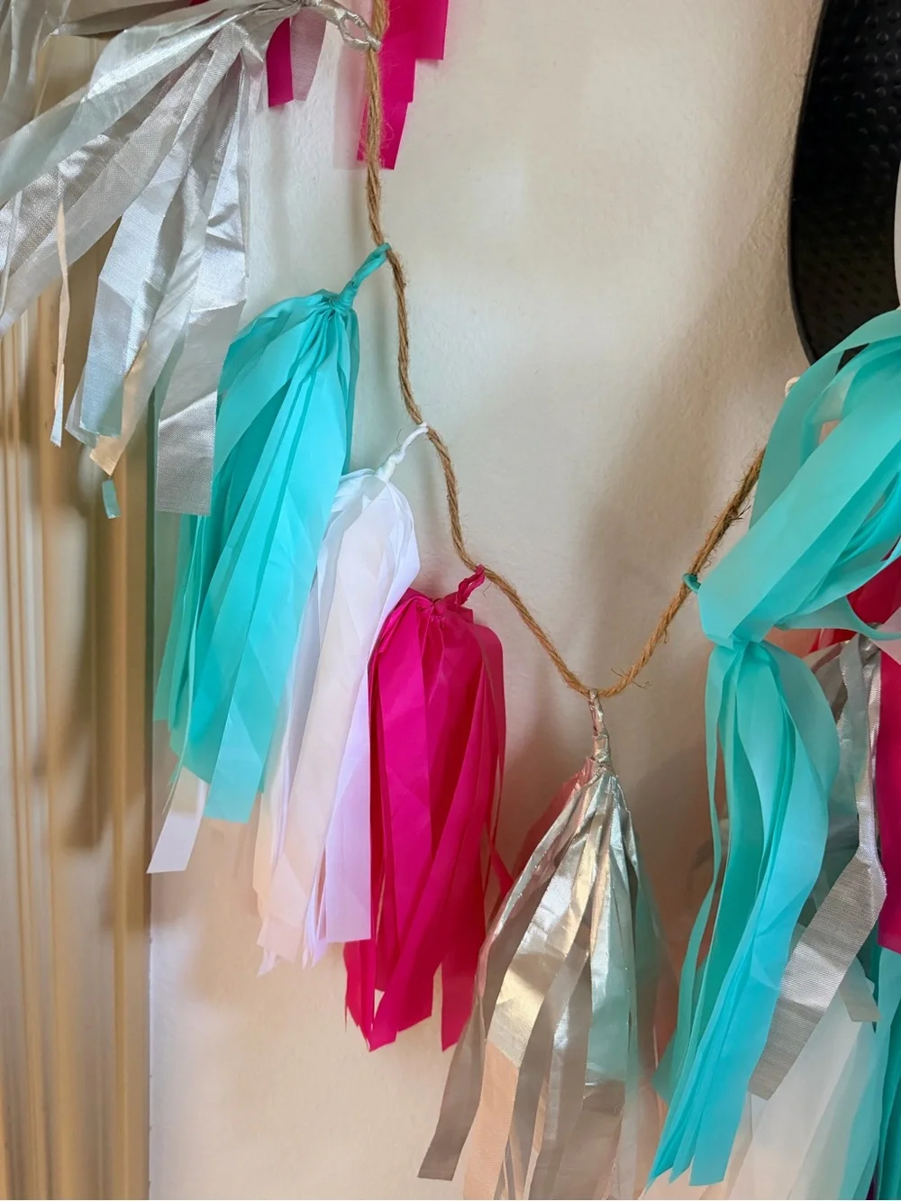 Festive Tissue Tassel Garland - Pink, Teal, Silver, White